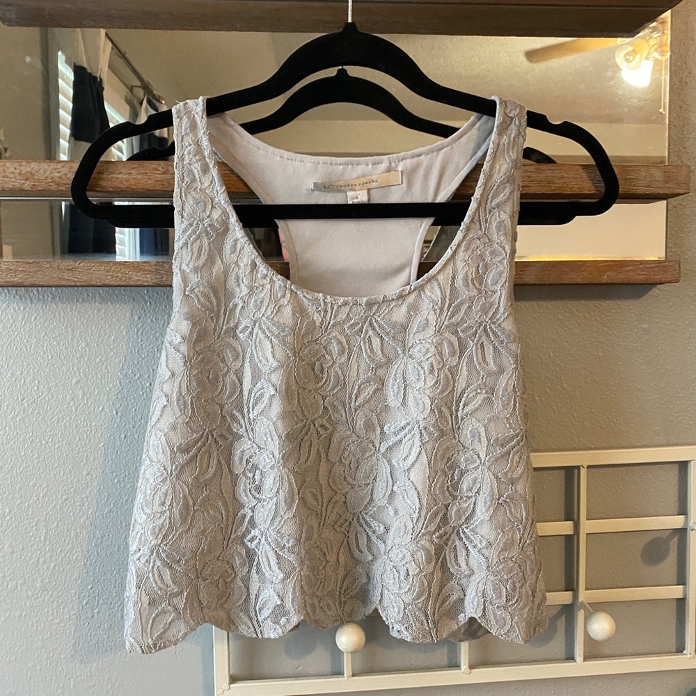 Lauren Conrad Lace Scallop Cropped Tank Light Grey